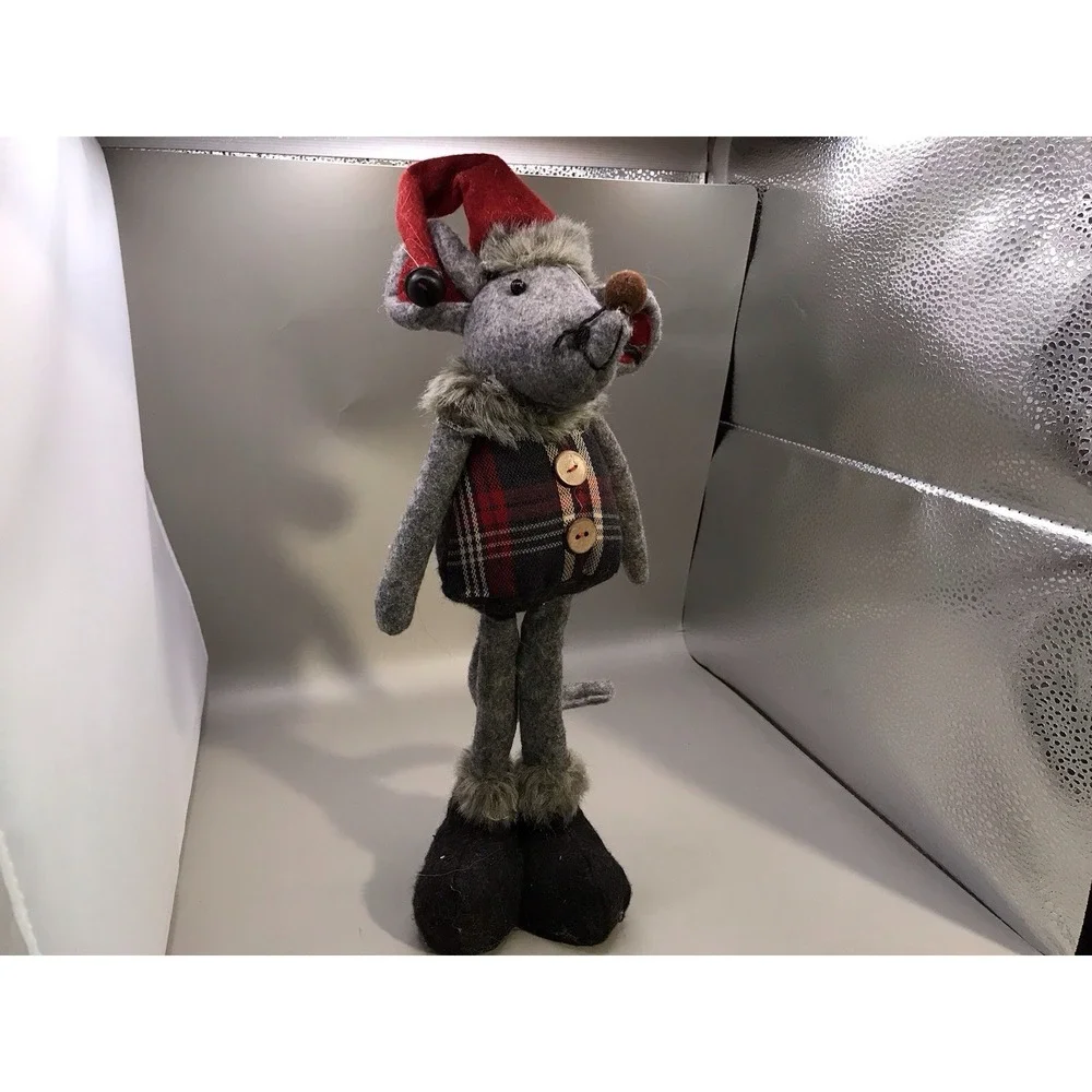 Cute Christmas Mouse ‎ Wearing A Plaid Vest And Santa Hat